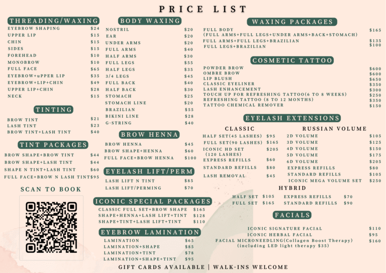 A3 price list beauty