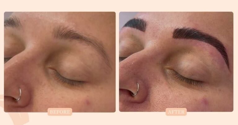 Before and after brow lamination at Iconic Brow N Lash in North Lakes