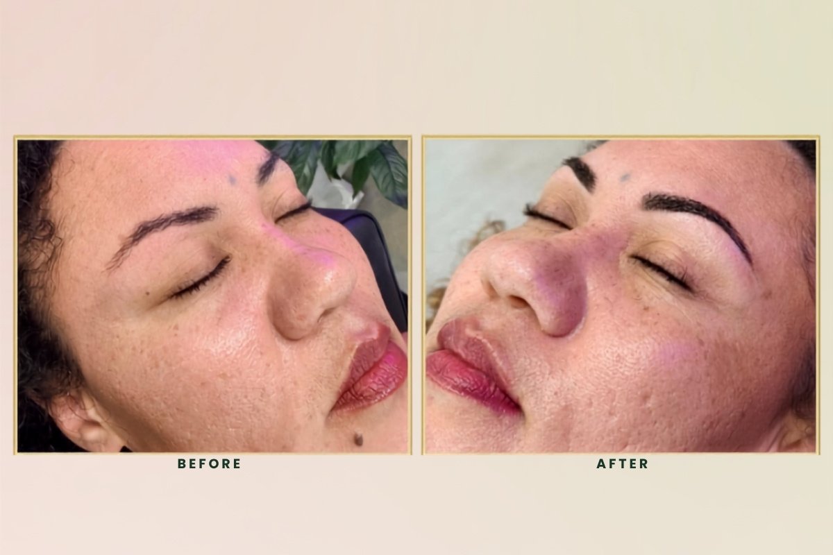 Powder brow cosmetic tattoo before and after at Iconic Brow Wax N Beauty, Westfield North Lakes